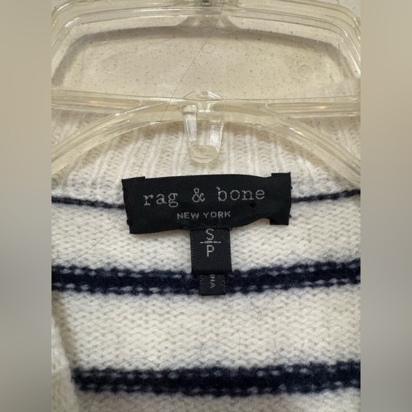 Rag & Bone Striped Lambswool Sam Sweater Pullover Ivory Navy Size Small - Picture 5 of 6